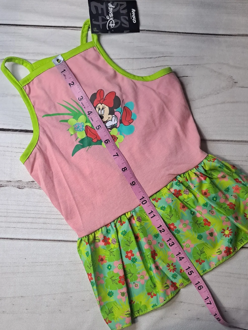 Disney Chewy Collab Pink & Lime Minnie Floral Tank Dress Size Large